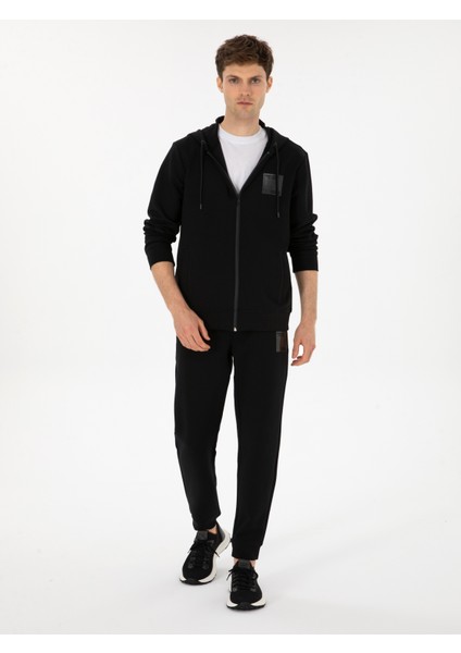 Erkek Siyah Slim Fit Pamuk Karışımlı Paçası Lastikli Eşofman Altı 50311677-VR046