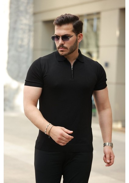 Erkek Fermuar Yakalı Kısa Kollu Tişört