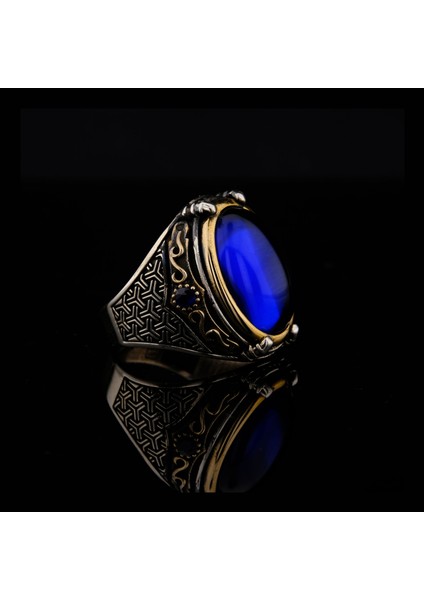 925 Ayar Gümüş Mavi Zirkon Taşlı Kartal Pençesi Detaylı Erkek Yüzük indirimleri