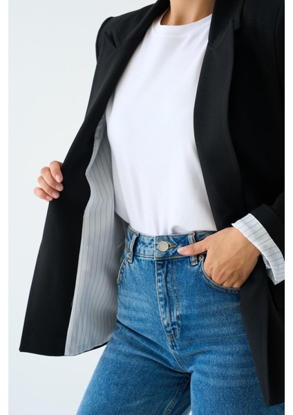 Astarı Çizgili Ceket - Siyah fırsatları