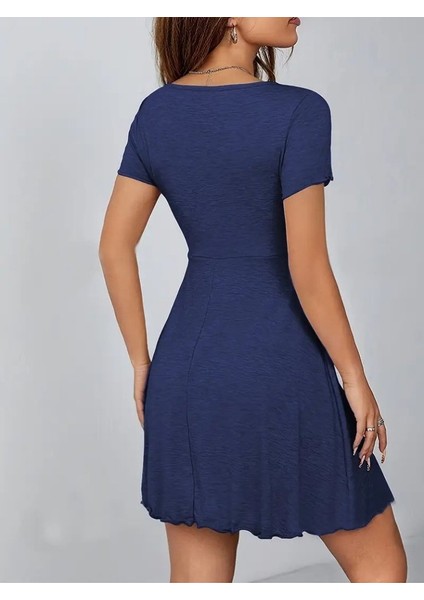 Kadın Kısa Kollu Derin Büzgülü V Yakalı Viskon Elbise fırsatları