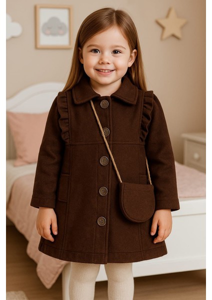 Kız Çocuk Kaşe Kaban Çanta Minik Çanta Ile Birlikte Kreş Anaokul Ilkokul Okul