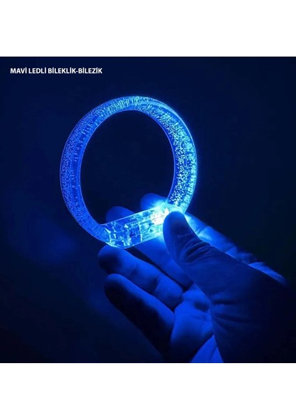 Mavi LED Işıklı Baskı Yapılabilen Pilli Bileklik Bilezik 1,5 cm Genişlik (5047)