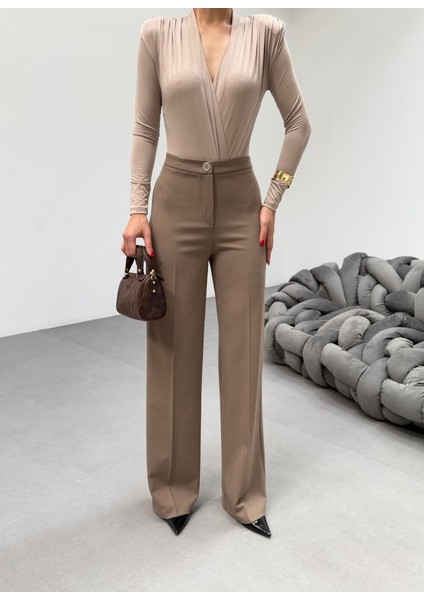 230 gr Poly Viscose Lycra Metal Düğme Palazzo Pantolon modelleri