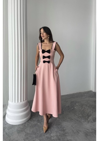 Pudra Fiyonk Garnili Dantelli Elbise modelleri