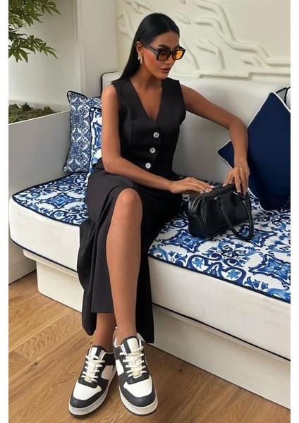 Etek Yırtmaçlı Yelekli Keten Takım 10131 modelleri