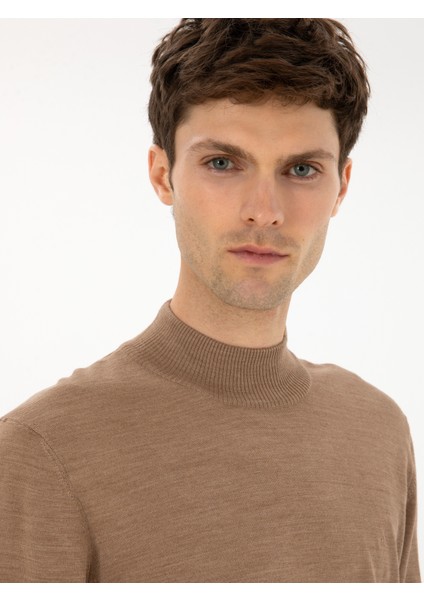Erkek Camel Slim Fit Yün Karışımlı Yarım Balıkçı Basic Triko Kazak 50315296-VR015 fiyatları