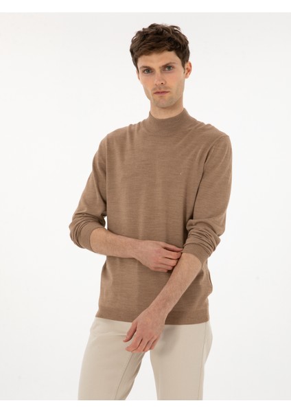 Erkek Camel Slim Fit Yün Karışımlı Yarım Balıkçı Basic Triko Kazak 50315296-VR015 modelleri