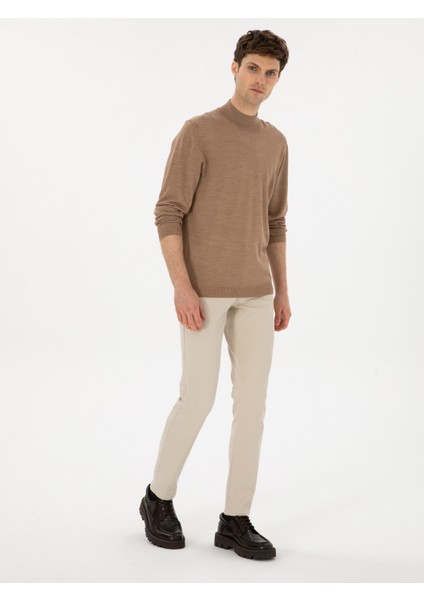 Erkek Camel Slim Fit Yün Karışımlı Yarım Balıkçı Basic Triko Kazak 50315296-VR015 fırsatları