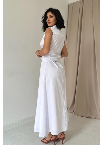 Beyaz Gömlek Yaka Bağlamalı Elbise fırsatları