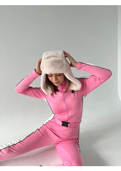 Kemer Detaylı Fermuarlı Tulum - Pembe modelleri