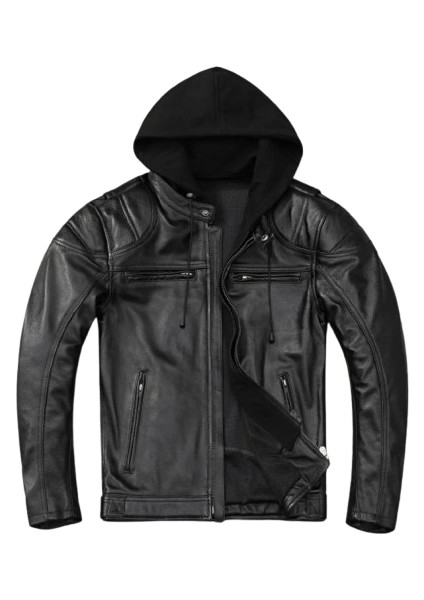 Çıkartılabilir Kapüşonlu Hakiki Deri Mont Slimfit Kesim