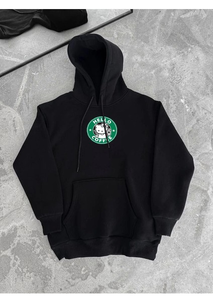 Üç Iplik Penye Uzun Kol Kapşonlu Sweatshirt - Siyah fırsatları