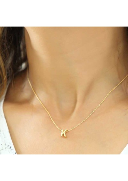 925 Ayar Gümüş 3 Boyutlu K Harf Kadın Gümüş Kolye T5905