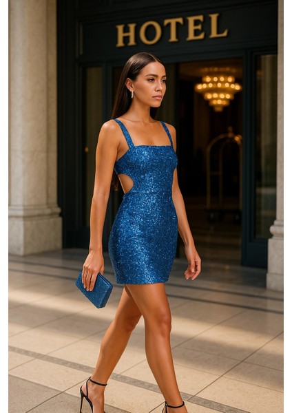 Glisendra Pul Payet Askılı Tasarım Mini Elbise