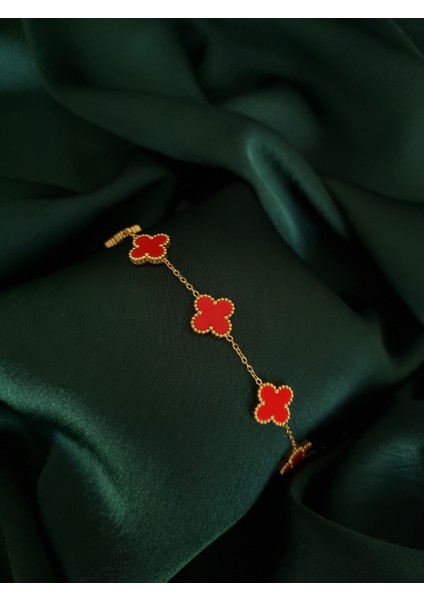 Gold Renk Yonca Model Beşli Paslanmaz Çelik Bileklik