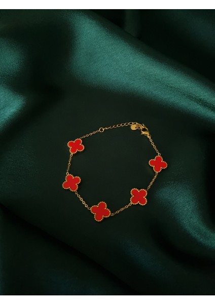 Gold Renk Yonca Model Beşli Paslanmaz Çelik Bileklik fiyatları