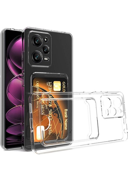 Xiaomi Redmi Note 12 Pro 5g Kılıf Kartlıklı Şeffaf Omsy Setra Clear Silikon Kapak-Renksiz