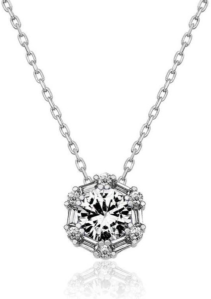 925 Ayar Gümüş Buz Beyazı Baget Taşlı Kolye T4884