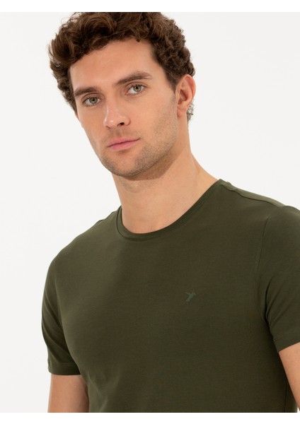 Erkek Haki Bisiklet Yaka Slim Fit Basic T-Shirt 50263987-VR027 fiyatları