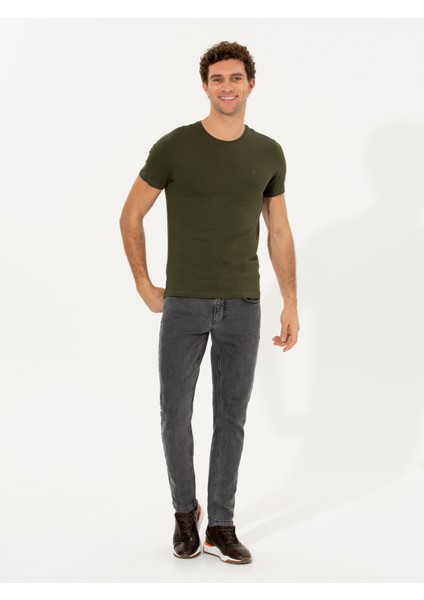 Erkek Haki Bisiklet Yaka Slim Fit Basic T-Shirt 50263987-VR027 fırsatları
