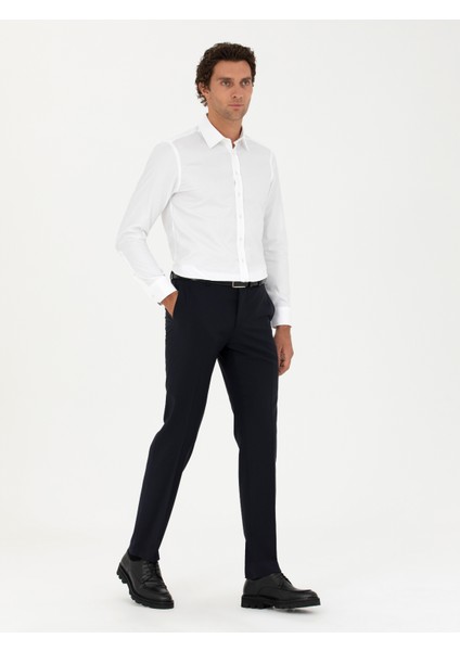 Erkek Lacivert Slim Fit Yün Karışımlı Kumaş Pantolon 50277428-VR033