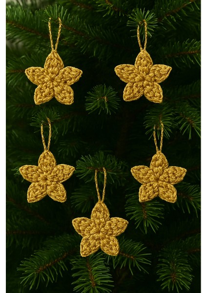 Home Noella 5'li El Yapımı Altın Gold Renk Yıldız Yılbaşı Ağacı Süs Seti