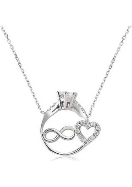 925 Ayar Gümüş Sonsuzluk Kalpli Tek Taş Kadın Gümüş Kolye PT1630066