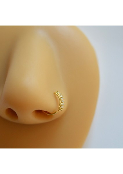 925 Ayar Gümüş Halka Taşlı Hızma Burun Piercing 9 mm Gold Renkli indirimleri
