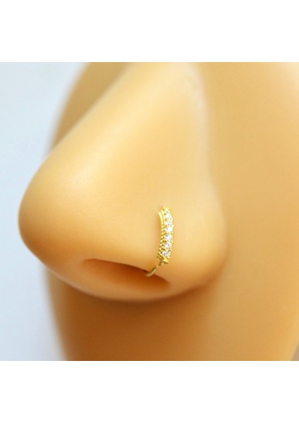 925 Ayar Gümüş Halka Taşlı Hızma Burun Piercing 9 mm Gold Renkli