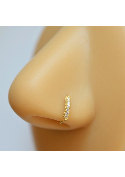 925 Ayar Gümüş Halka Taşlı Hızma Burun Piercing 9 mm Gold Renkli