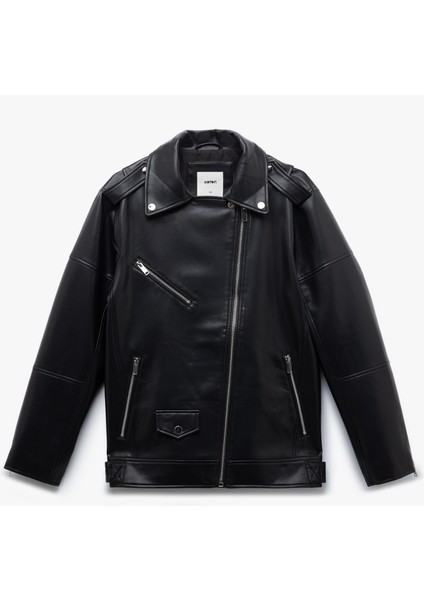 Fermuarlı Cepli Uzun Kollu Suni Deri Biker Ceket modelleri