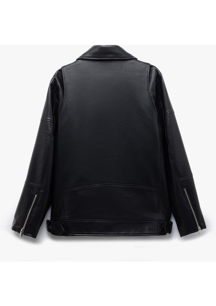 Fermuarlı Cepli Uzun Kollu Suni Deri Biker Ceket fırsatları
