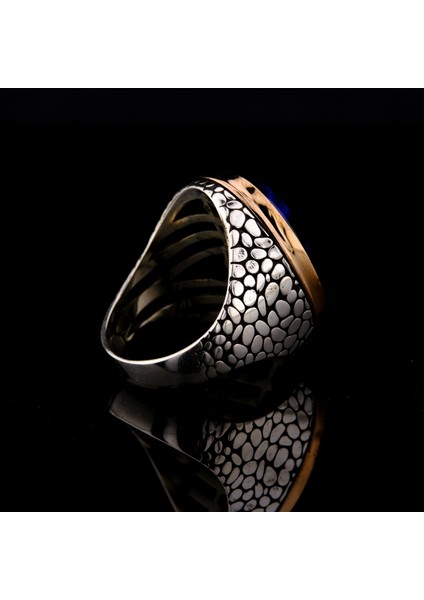 925 Ayar Gümüş Mavi Kaplan Gözü Taşlı Duvar Desenli Erkek Yüzük fiyatları