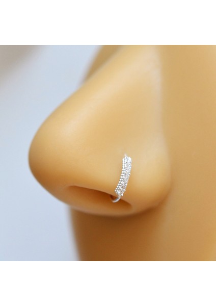 925 Ayar Gümüş Halka Taşlı Hızma Burun Piercing 9 mm Gümüş Renkli fırsatları