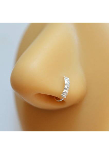925 Ayar Gümüş Halka Taşlı Hızma Burun Piercing 9 mm Gümüş Renkli indirimleri