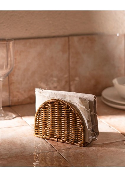 Şık Bej Rattan Masa Üstü Peçetelik, Modern ve Zarif Tasarım