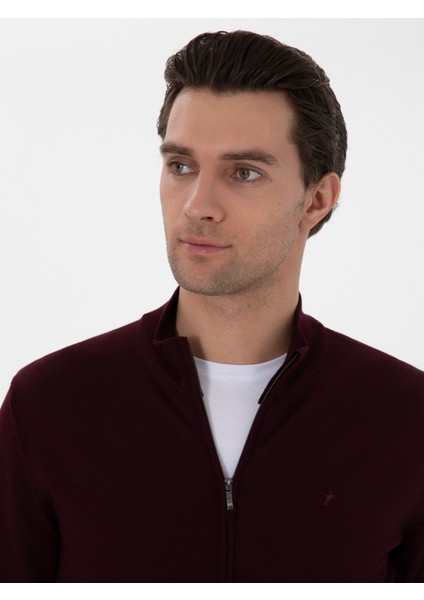 Erkek Bordo Regular Fit Tam Fermuarlı Triko Hırka 50275636-VR014 fiyatları