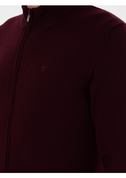 Erkek Bordo Regular Fit Tam Fermuarlı Triko Hırka 50275636-VR014