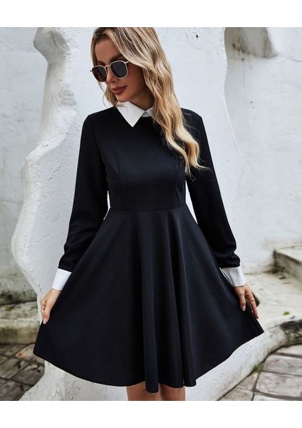 Kadın Uzun Kollu Gömlek Yaka Krep Kumaş Elbise fiyatları