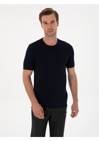 Erkek Lacivert Slim Fit Bisiklet Yaka Triko T-Shirt 50314608-VR033 modelleri