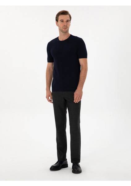 Erkek Lacivert Slim Fit Bisiklet Yaka Triko T-Shirt 50314608-VR033 fırsatları