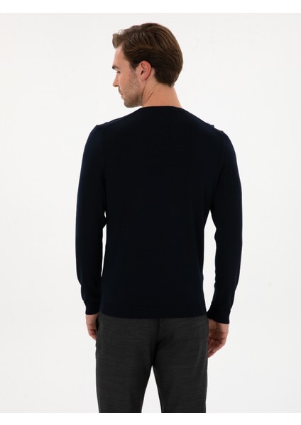 Erkek Lacivert Slim Fit Bisiklet Yaka Triko T-Shirt 50314608-VR033 indirimleri
