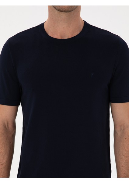 Erkek Lacivert Slim Fit Bisiklet Yaka Triko T-Shirt 50314608-VR033