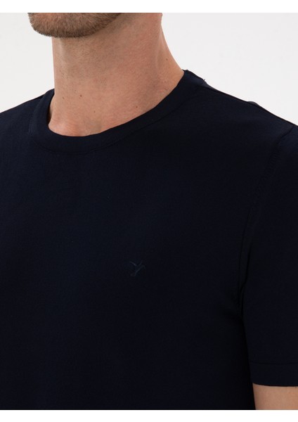 Erkek Lacivert Slim Fit Bisiklet Yaka Triko T-Shirt 50314608-VR033