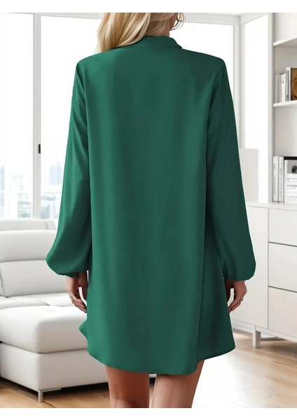 Kadın Uzun Kollu V Yakalı Önden Düğmeli Kısa Sandy Elbise fiyatları