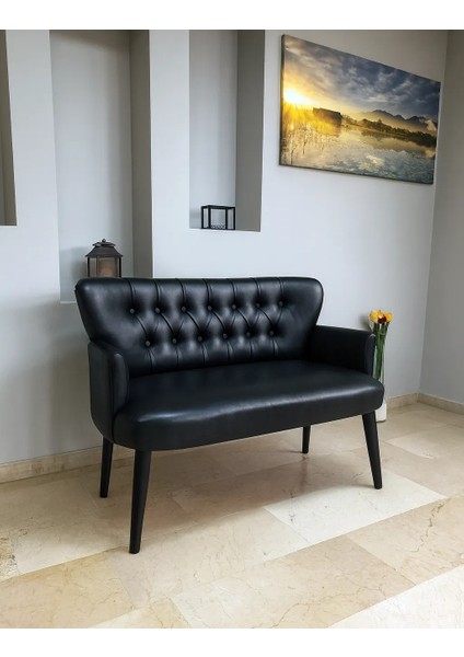- Roma Ikili Koltuk Kanepe - Deri Kumaş - Gürgen Iskelet - Siyah fiyatları