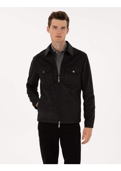 Erkek Antrasit Regular Fit Fermuarlı Ceket 50316426-VR006