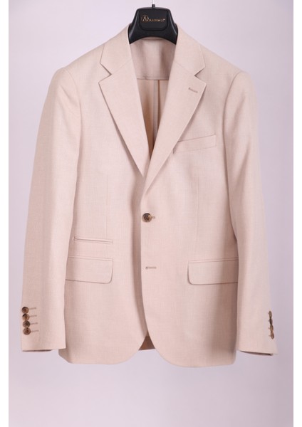 Erkek Krem Keten Dokulu Spor Ceket