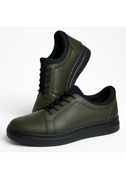 GR0159 Hakiki Deri Bilek Streçli Petrol Yeşili Üst Kalite Sneaker Erkek Ayakkabı fırsatları